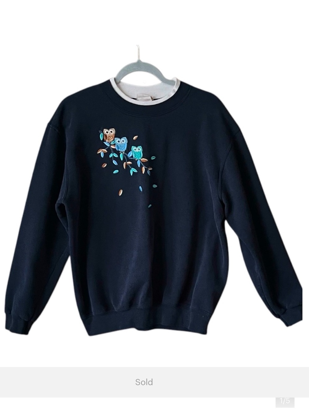Vintage Top Stitch Owls Double collar effect sweatshirt. Size Large